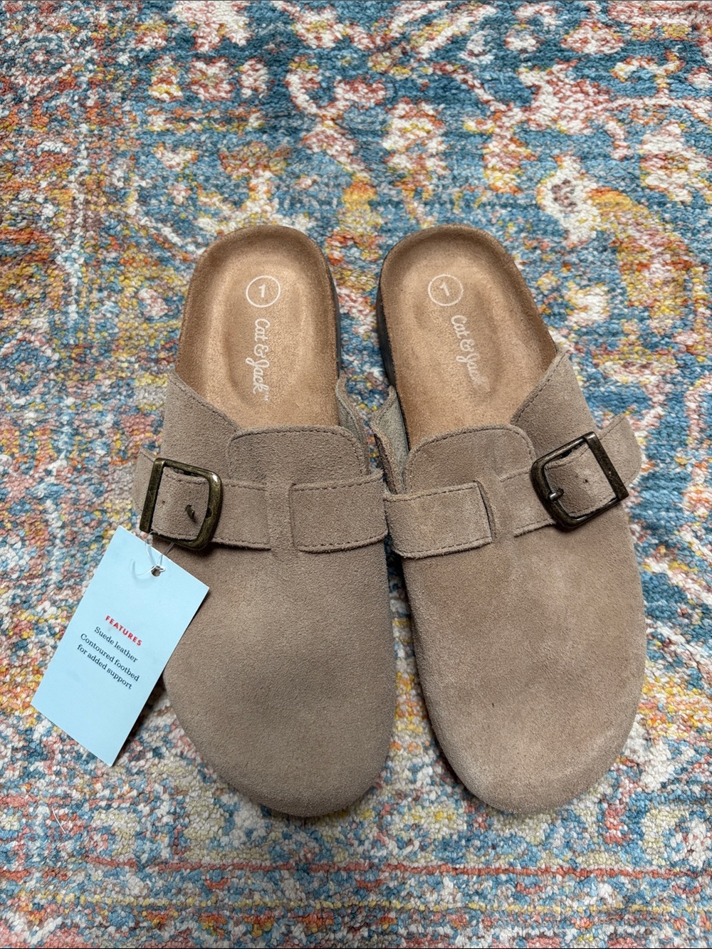 Cat & Jack Taupe Suede Buckle Slide Mules